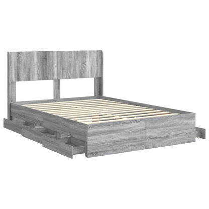Bed Frame with Storage and Headboard Grey Sonoma 140 x 200 cm