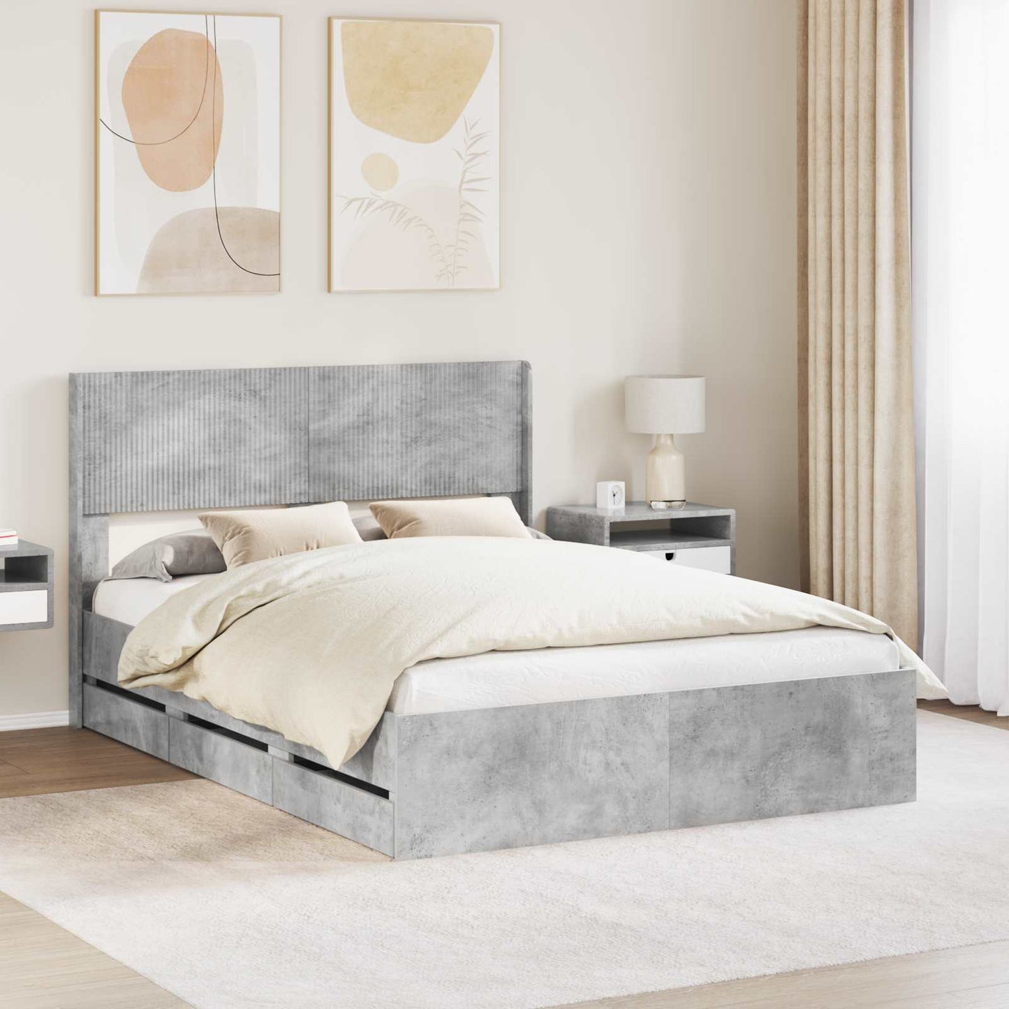 Bed Frame with Storage and Headboard Concrete Grey 140 x 190 cm