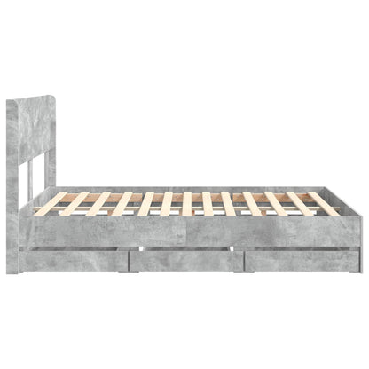 Bed Frame with Storage and Headboard Concrete Grey 140 x 190 cm