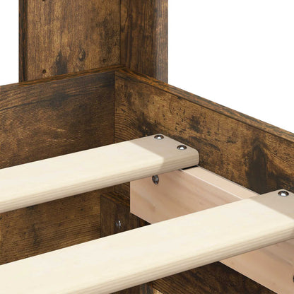 Bed Frame with Storage and Headboard Smoked Oak 140 x 190 cm