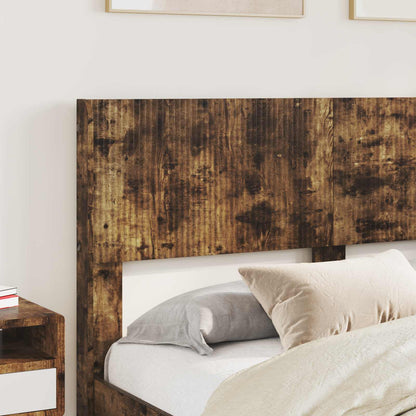 Bed Frame with Storage and Headboard Smoked Oak 140 x 190 cm