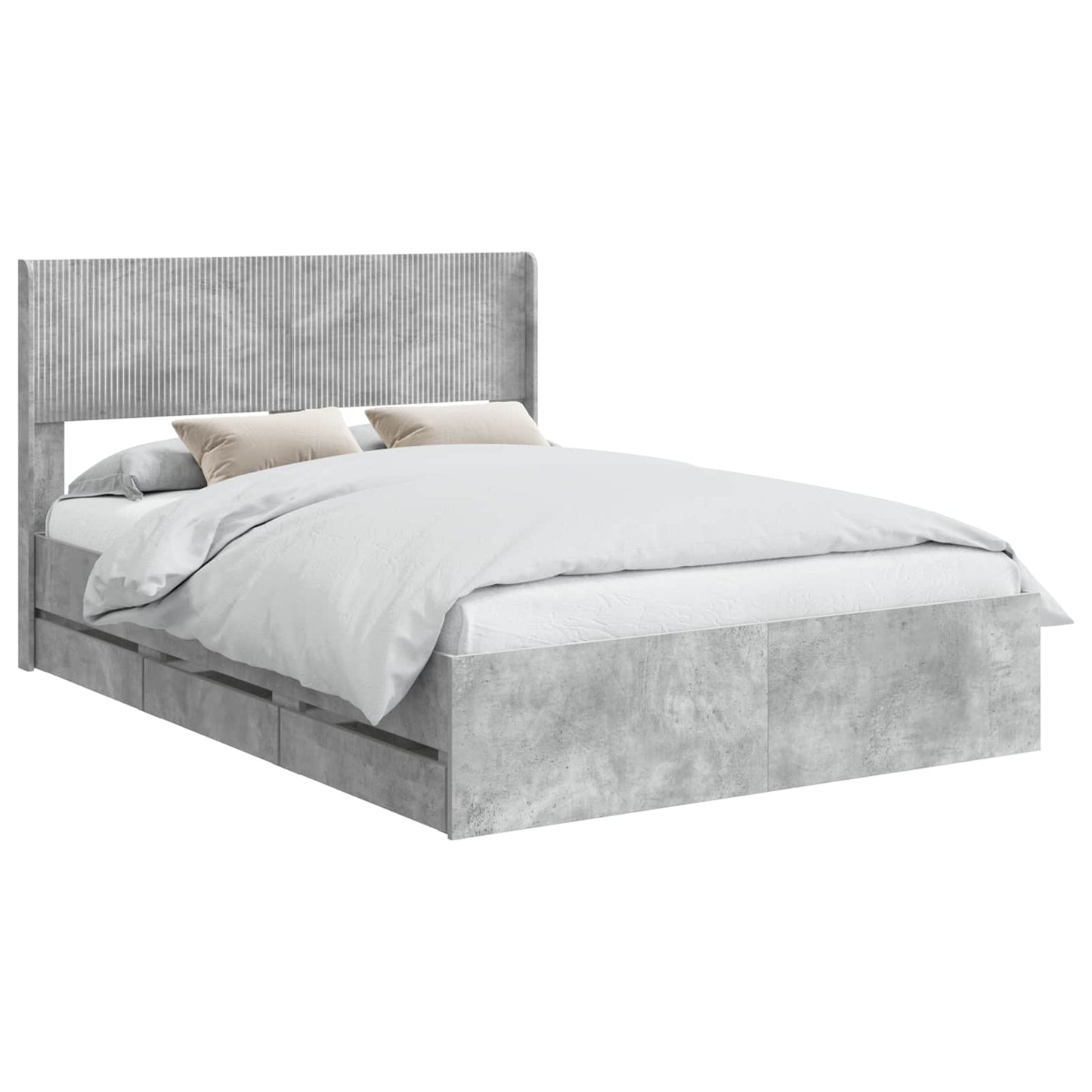 Bed Frame with Storage and Headboard Concrete Grey 135 x 190 cm