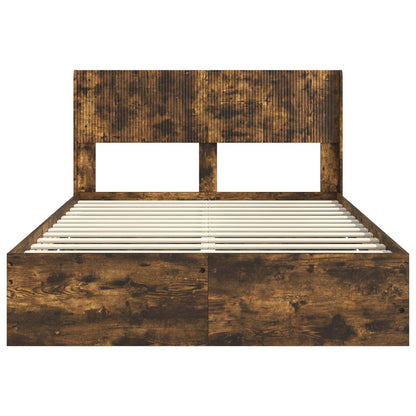 Bed Frame with Storage and Headboard Smoked Oak 135 x 190 cm