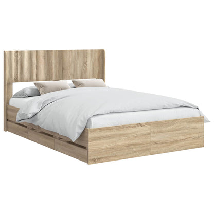 Bed Frame with Storage and Headboard Sonoma Oak 120 x 190 cm