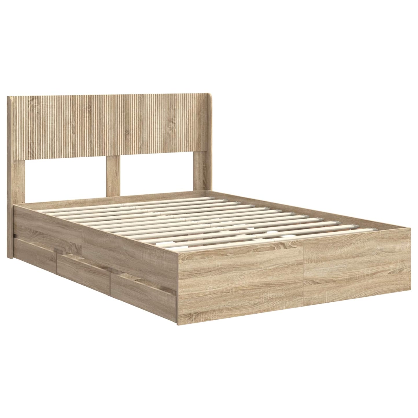 Bed Frame with Storage and Headboard Sonoma Oak 120 x 190 cm