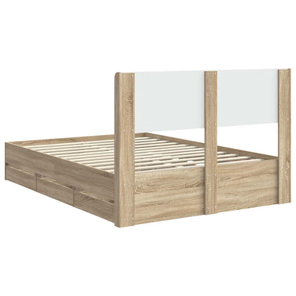 Bed Frame with Storage and Headboard Sonoma Oak 120 x 190 cm