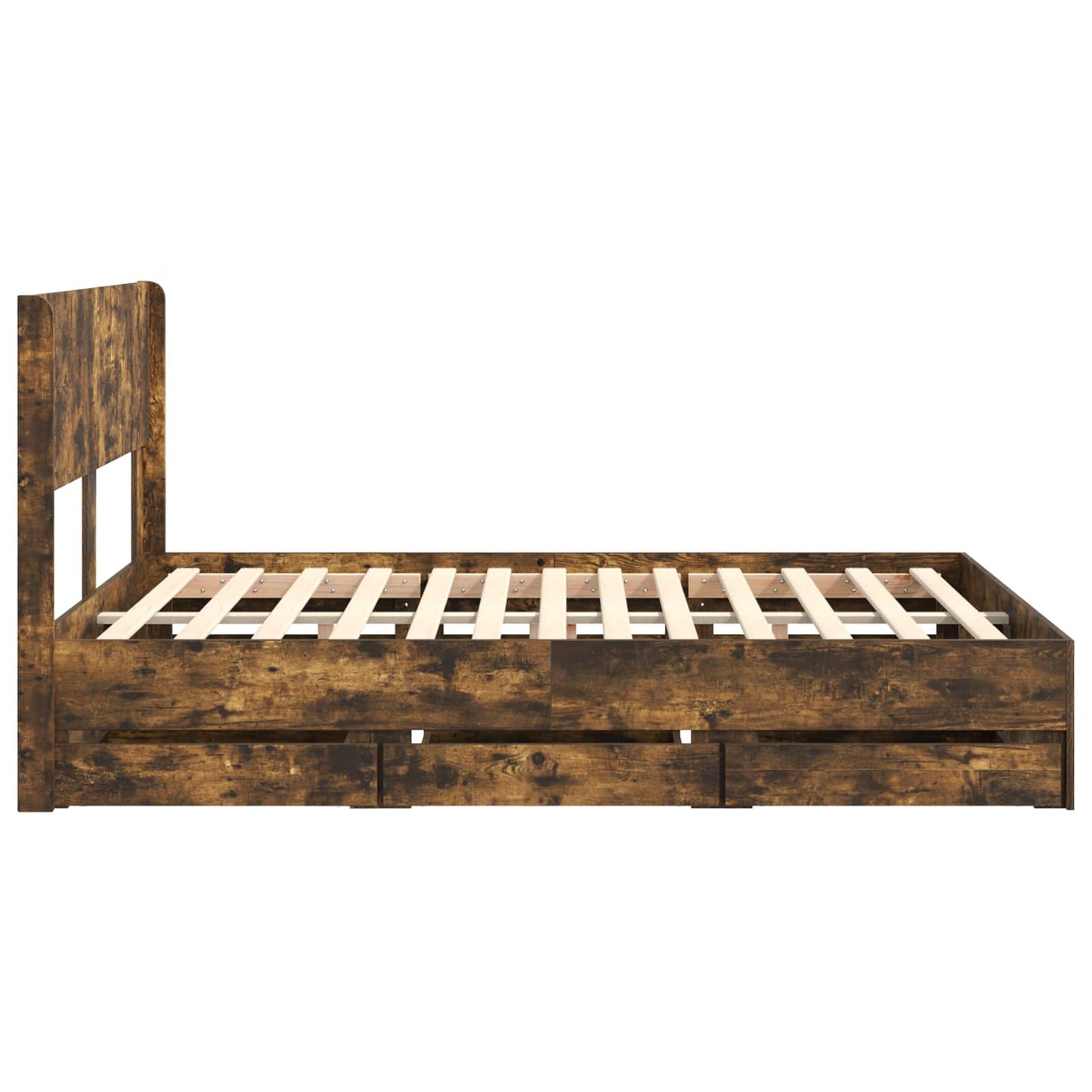 Bed Frame with Storage and Headboard Smoked Oak 120 x 190 cm