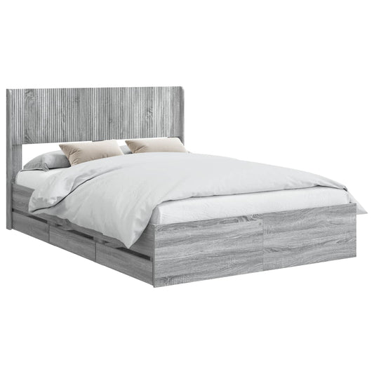 Bed Frame with Storage and Headboard Grey Sonoma 120 x 190 cm