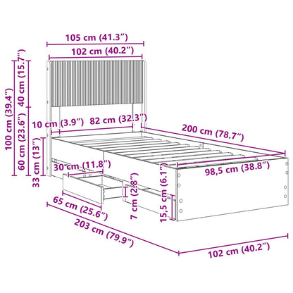 Bed Frame with Storage and Headboard White 100 x 200 cm