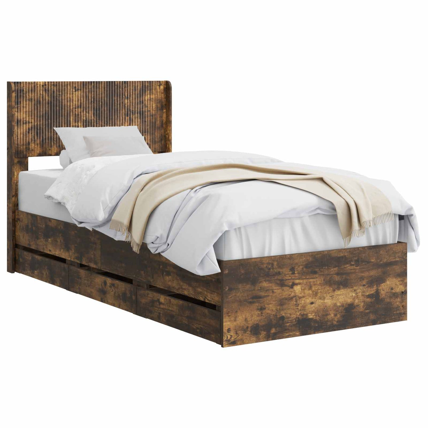 Bed Frame with Storage and Headboard Smoked Oak 100 x 200 cm