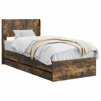 Bed Frame with Storage and Headboard Smoked Oak 100 x 200 cm