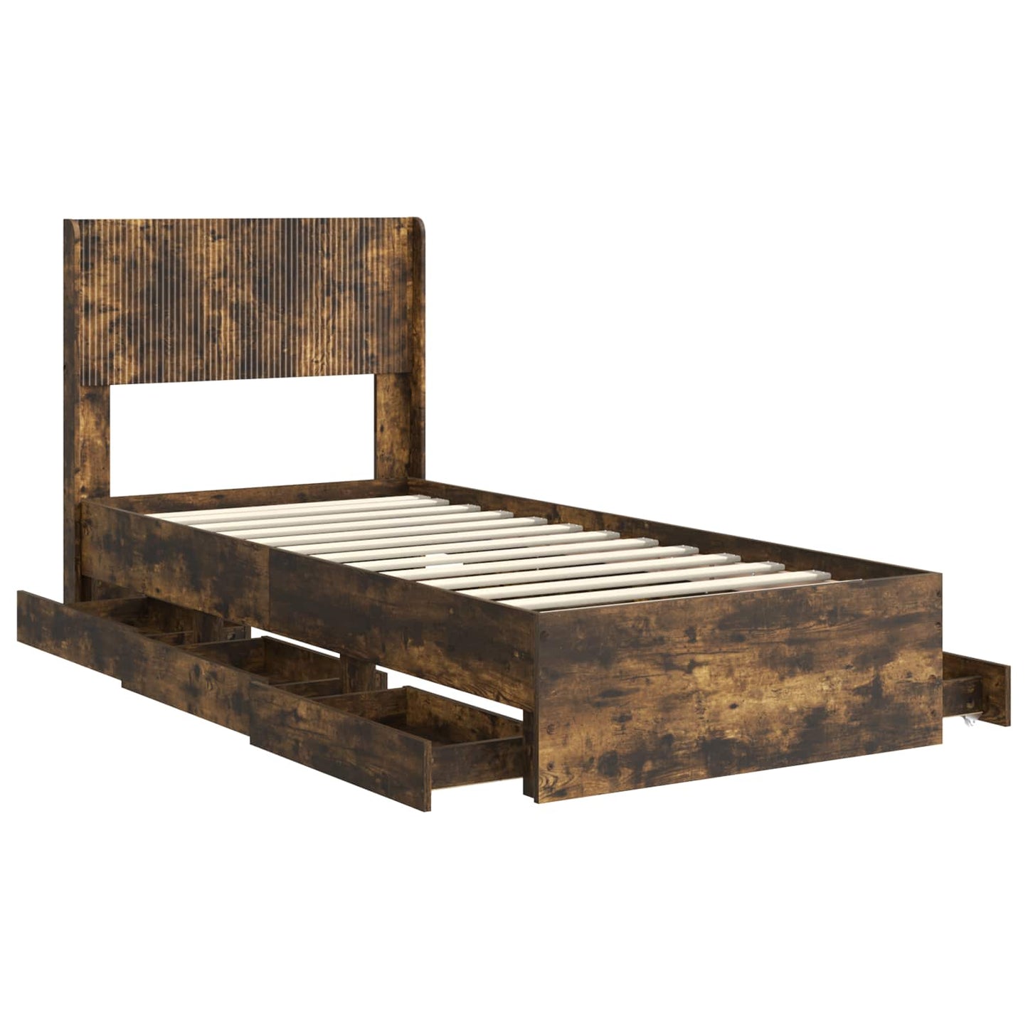 Bed Frame with Storage and Headboard Smoked Oak 100 x 200 cm
