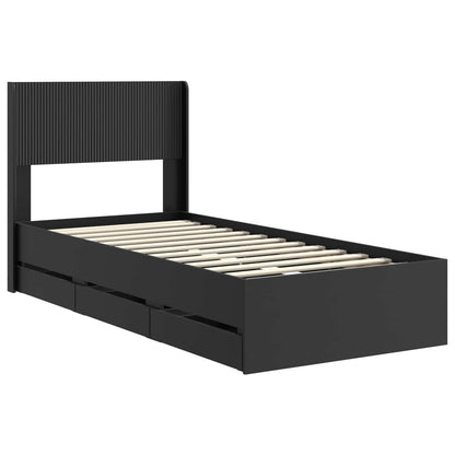 Bed Frame with Storage and Headboard Black 90 x 200 cm