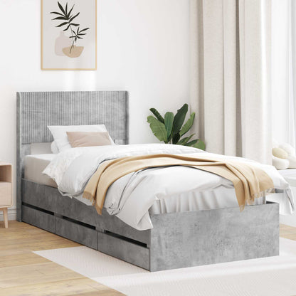 Bed Frame with Storage and Headboard Concrete Grey 90 x 200 cm