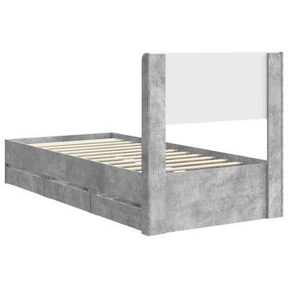 Bed Frame with Storage and Headboard Concrete Grey 90 x 200 cm