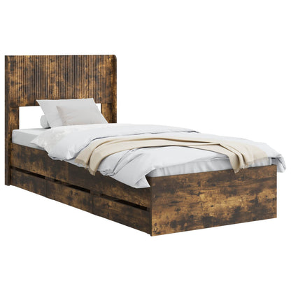 Bed Frame with Storage and Headboard Smoked Oak 90 x 200 cm