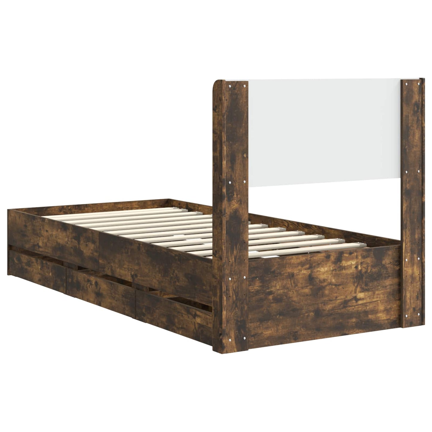 Bed Frame with Storage and Headboard Smoked Oak 90 x 200 cm