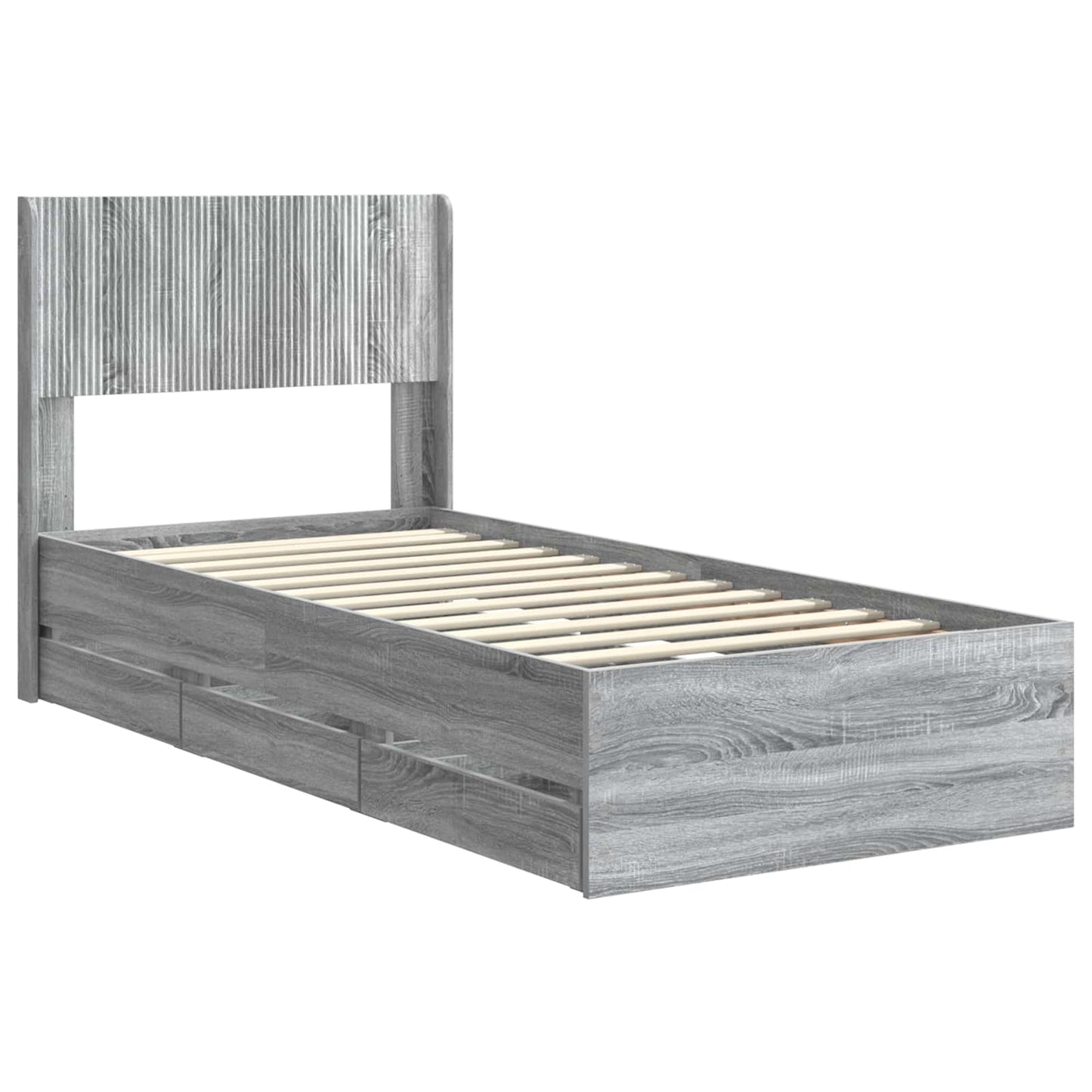 Bed Frame with Storage and Headboard Grey Sonoma 90 x 200 cm