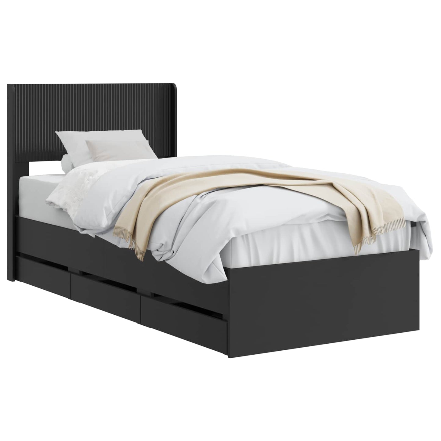 Bed Frame with Storage and Headboard Black 90 x 190 cm
