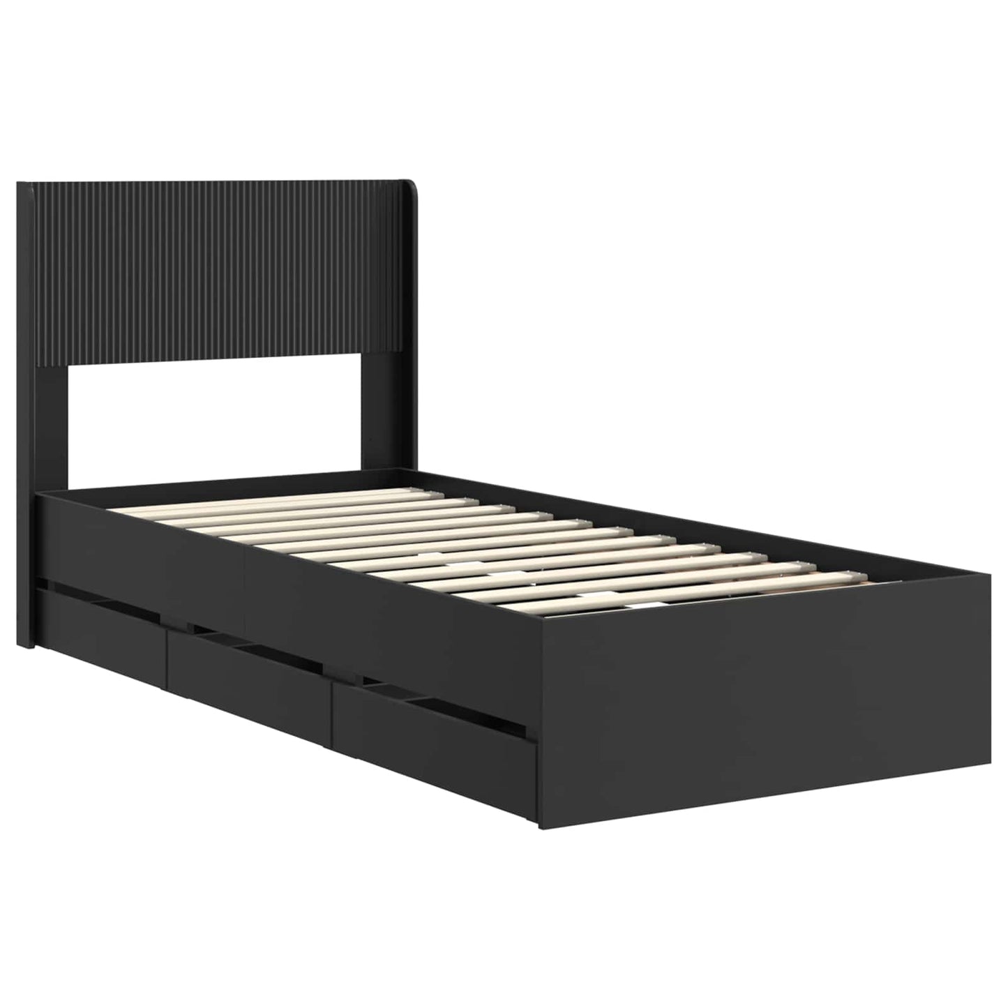 Bed Frame with Storage and Headboard Black 90 x 190 cm