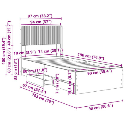 Bed Frame with Storage and Headboard Black 90 x 190 cm