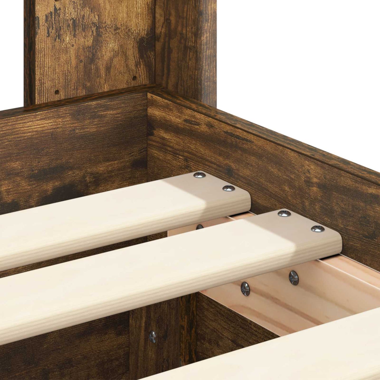 Bed Frame with Storage and Headboard Smoked Oak 90 x 190 cm