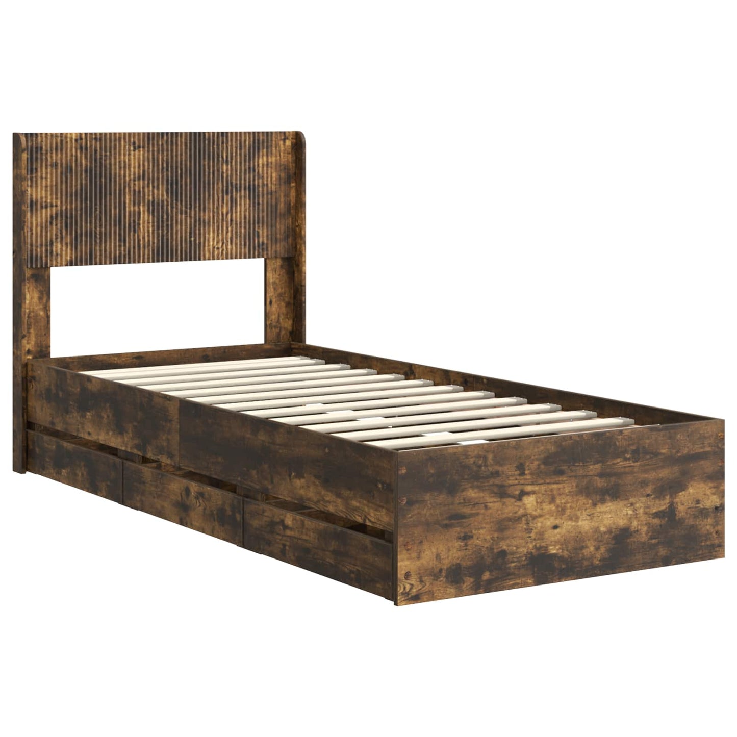 Bed Frame with Storage and Headboard Smoked Oak 90 x 190 cm