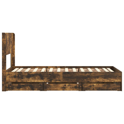 Bed Frame with Storage and Headboard Smoked Oak 90 x 190 cm