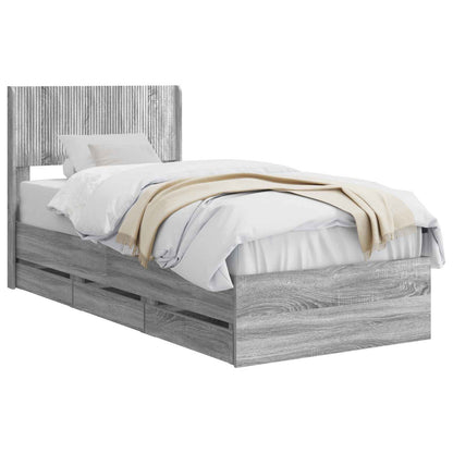 Bed Frame with Storage and Headboard Grey Sonoma 90 x 190 cm