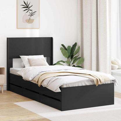 Bed Frame with Storage and Headboard Black 75 x 190 cm