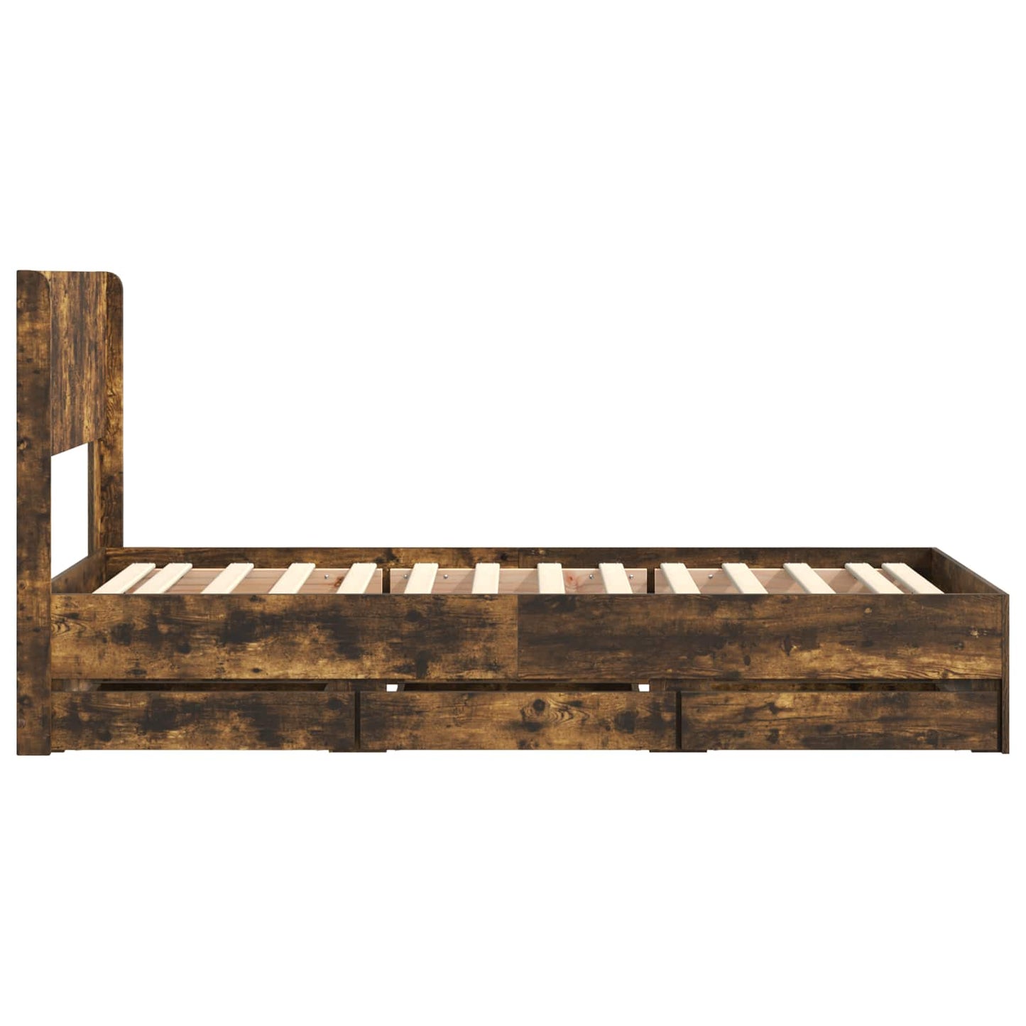 Bed Frame with Storage and Headboard Smoked Oak 75 x 190 cm