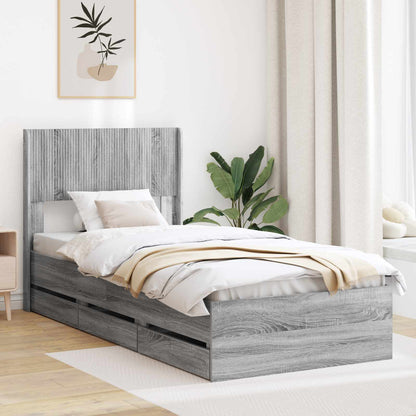 Bed Frame with Storage and Headboard Grey Sonoma 75 x 190 cm
