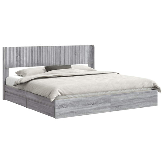 Bed Frame with Storage and Headboard 2 pcs Engineered Wood