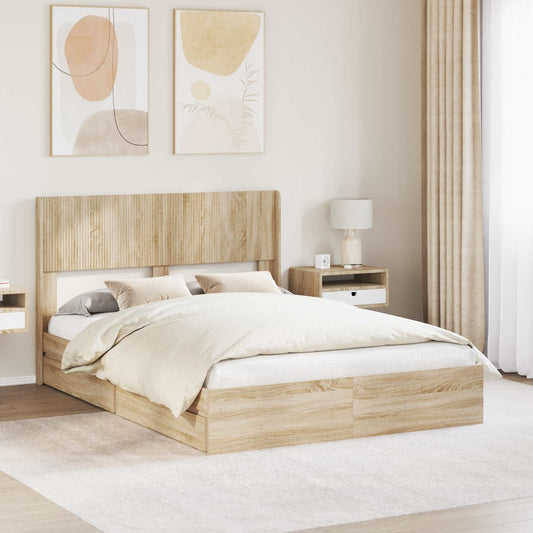 Bed Frame with Storage and Headboard Sonoma Oak 160 x 200 cm