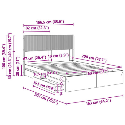 Bed Frame with Storage and Headboard Grey Sonoma 160 x 200 cm