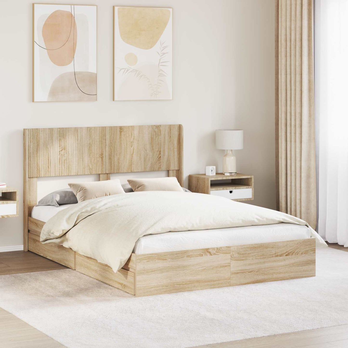 Bed Frame with Storage and Headboard Sonoma Oak 140 x 200 cm