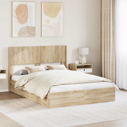 Bed Frame with Storage and Headboard Sonoma Oak 140 x 190 cm