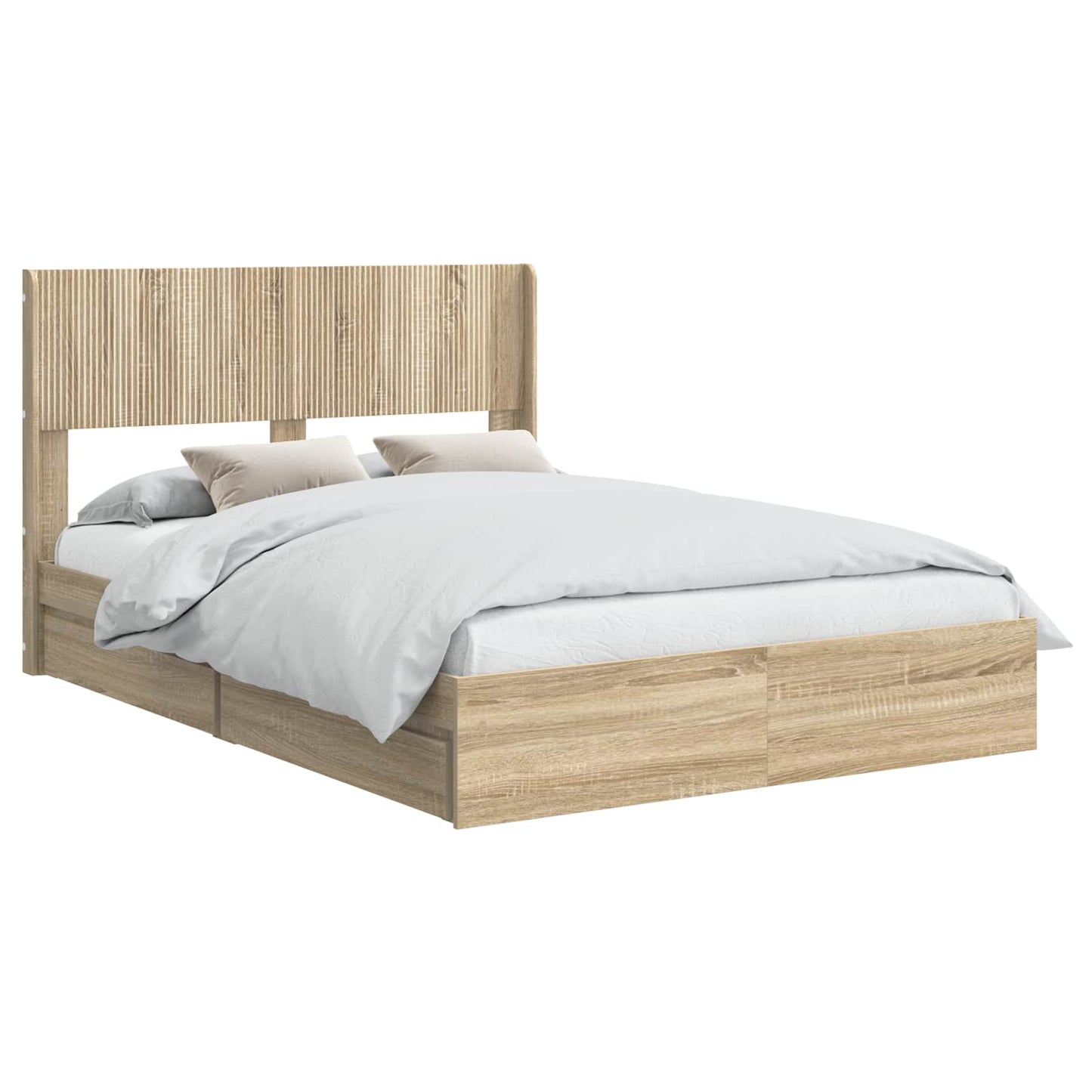 Bed Frame with Storage and Headboard Sonoma Oak 140 x 190 cm