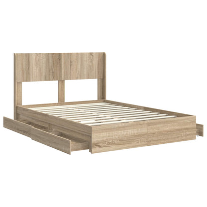 Bed Frame with Storage and Headboard Sonoma Oak 140 x 190 cm