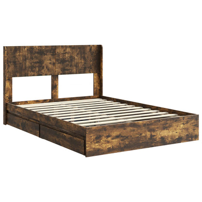 Bed Frame with Storage and Headboard Smoked Oak 135 x 190 cm