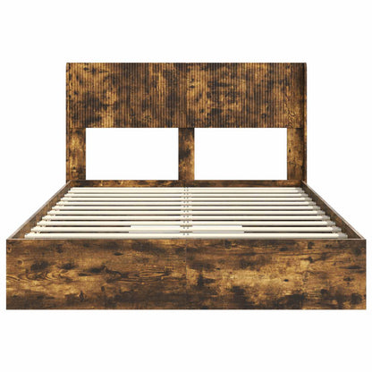 Bed Frame with Storage and Headboard Smoked Oak 135 x 190 cm