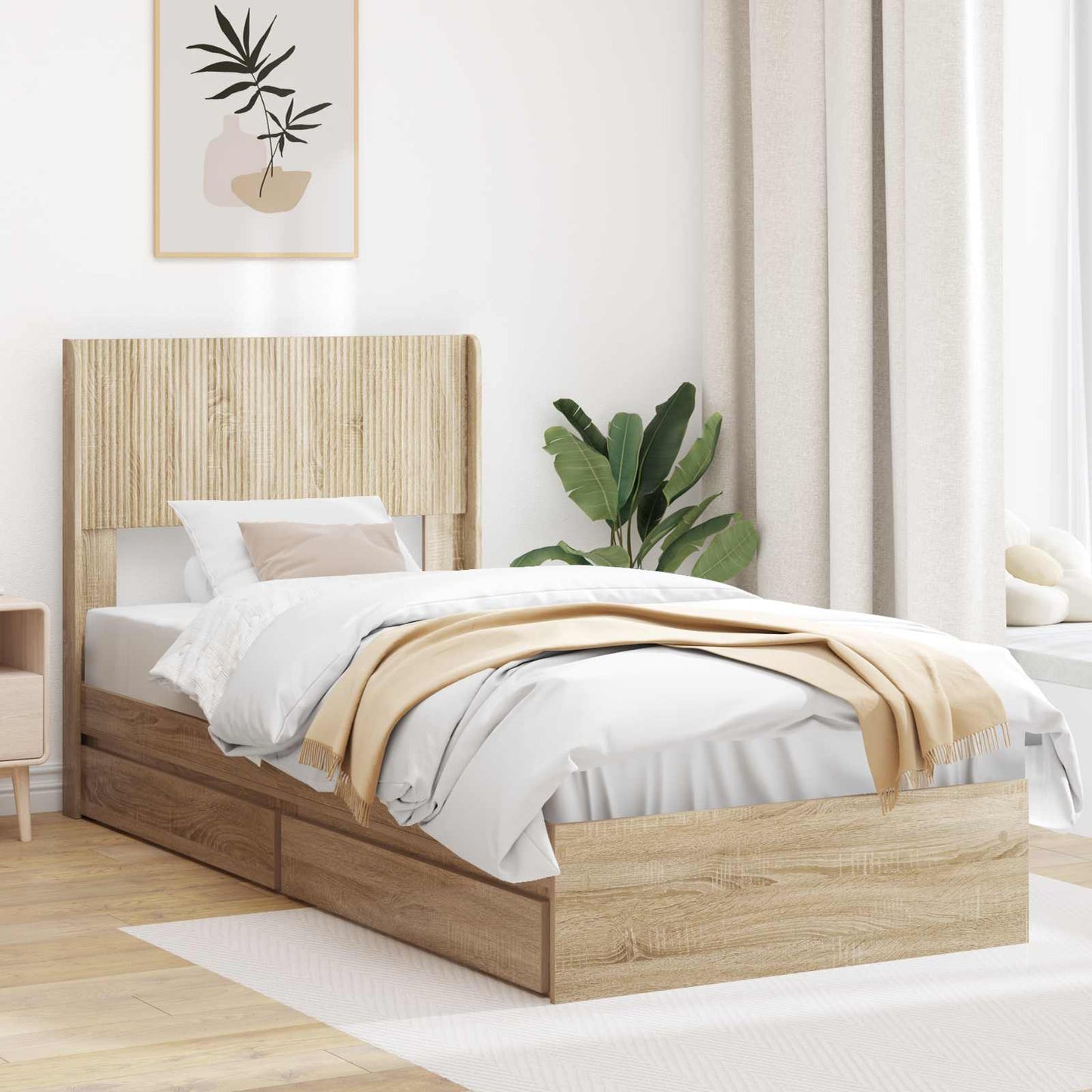 Bed Frame with Storage and Headboard Sonoma Oak 100 x 200 cm