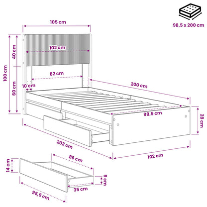 Bed Frame with Storage and Headboard Grey Sonoma 100 x 200 cm