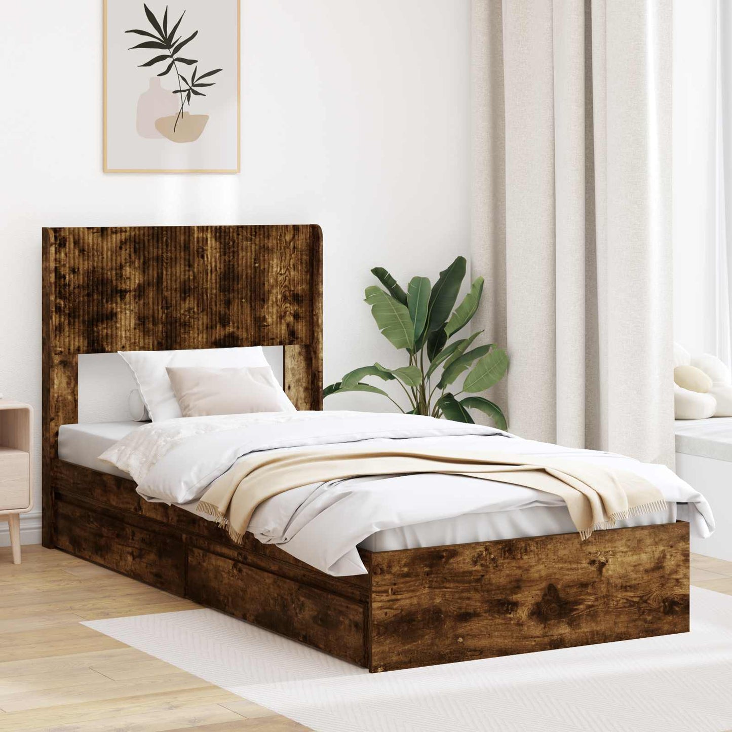 Bed Frame with Storage and Headboard 2 pcs Engineered Wood