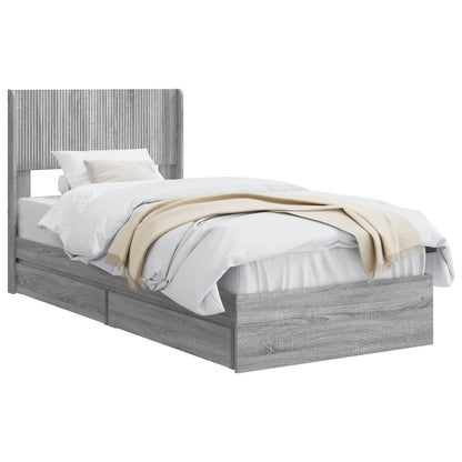 Bed Frame with Storage and Headboard Grey Sonoma 90 x 200 cm