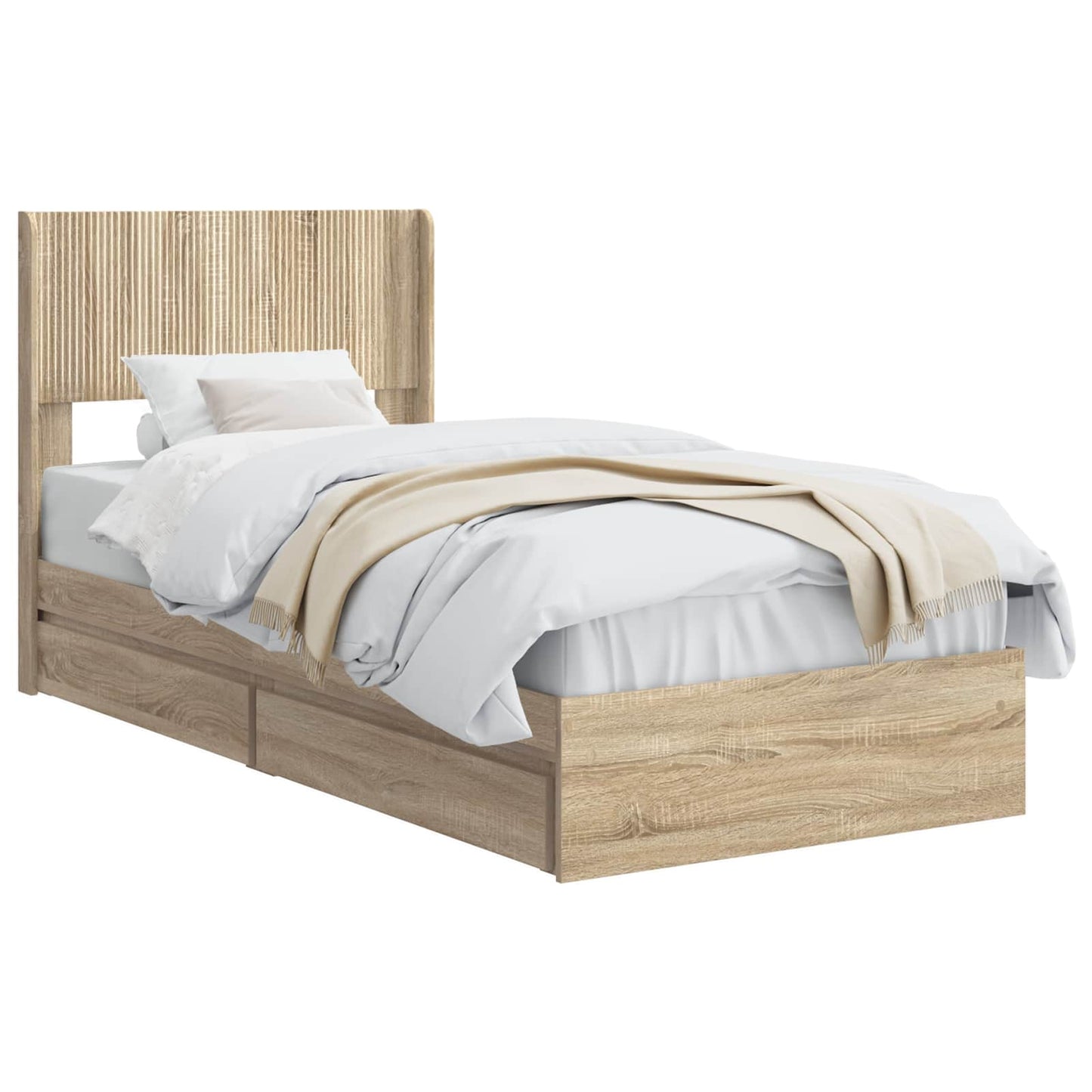 Bed Frame with Storage and Headboard Sonoma Oak 90 x 190 cm