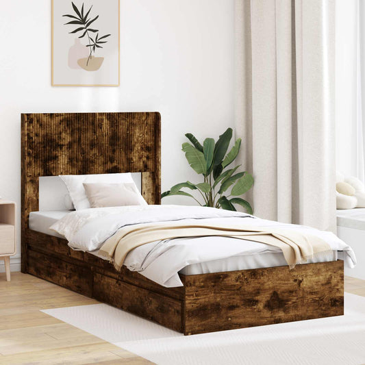 Bed Frame with Storage and Headboard 2 pcs Engineered Wood