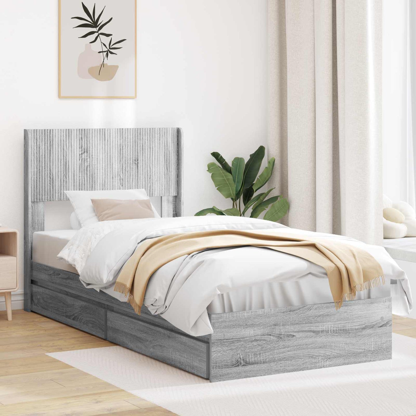 Bed Frame with Storage and Headboard Grey Sonoma 90 x 190 cm
