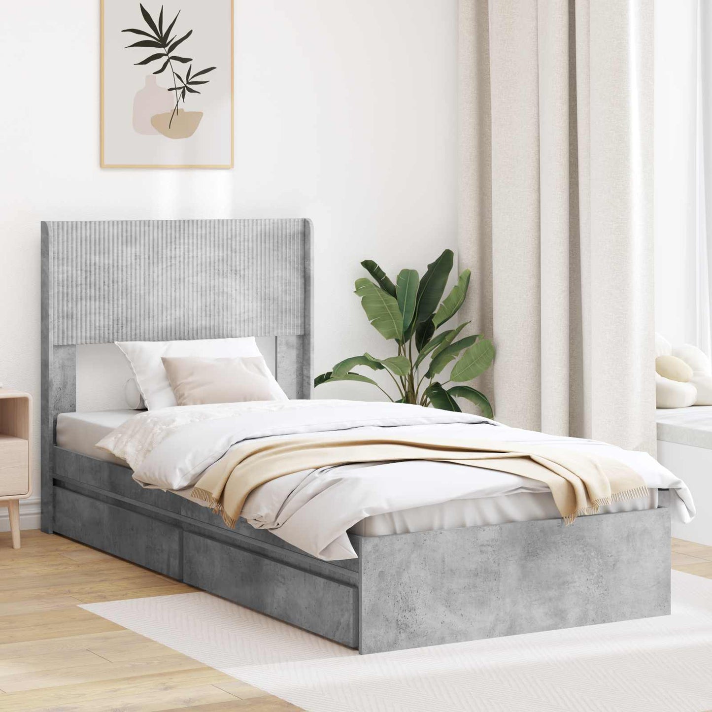Bed Frame with Storage and Headboard Concrete Grey 75 x 190 cm
