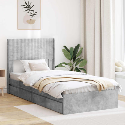 Bed Frame with Storage and Headboard Concrete Grey 75 x 190 cm